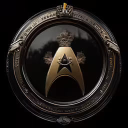 a star trek badge hanging in the middle of a circle
