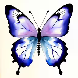 a blue butterfly with purple markings on its wings,blue butterfly with a white background,butterfly with blue wings and white backgroud,an illustration of a butterfly painted in watercolors,a picture of a blue butterfly on white paper