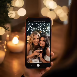 woman taking photograph of herself with mobile device