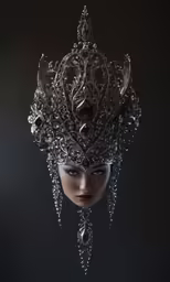 a woman in an ornate headdress with crystal accents