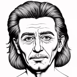 black and white drawing of a man with long hair