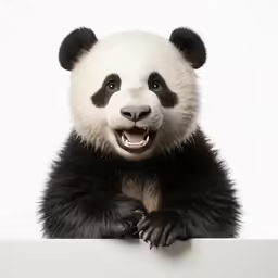 the panda is showing off its sharp teeth