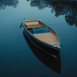 a small boat is seen floating in the water
