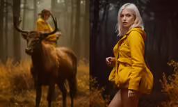 the girl is posing for a picture next to a bull