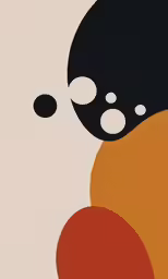 a painting with black and orange circles surrounding the painting