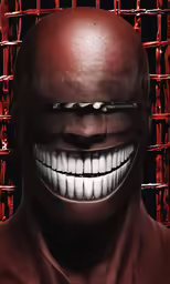 a smiling man with teeth and a large red mouth