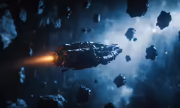 a space station in outer planets, with its lights on