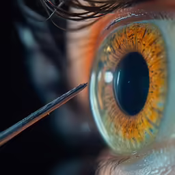 the iris of a human eye with an arrow sticking out of it