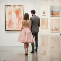 a couple looking at a painting with back to the camera