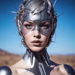 woman in futuristic costume with face art