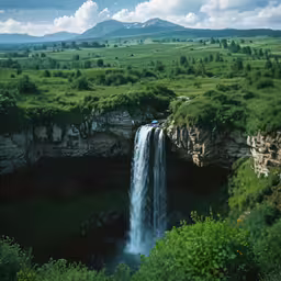a waterfall that is running into a river