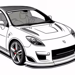 a black and white sketch of a sports car,a black and white drawing of a sports car