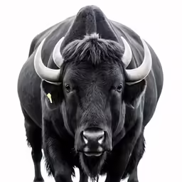 a very large black bull with large horns