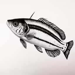 a black and white picture of a fish with long, slender legs