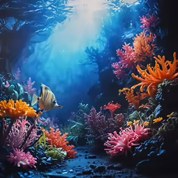 a fish that is swimming under some water