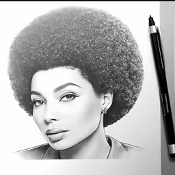 an illustration with a pencil drawing of a woman wearing an afro