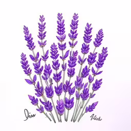 watercolor painting of lavender flowers in purples on white background,a group of lavenders with the word den written below,a drawing of a bunch of purple lavender flowers,purple flowers on white background painted in watercolng,purple flowers drawn in colored pencils with watercolor