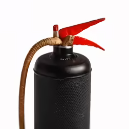 a propane bottle with a flower on top, and a single stick attached to it