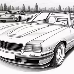 two cars are parked side by side in the lot,an old fashioned car is parked in front of another older one