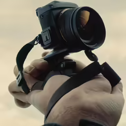 a man holding a camera and recording