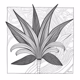 an ink drawing of a plant with leaves,a drawing of leaves in black and white