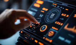 someone pressing buttons to turn on a music system