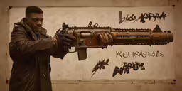 a man with a gun in his hand