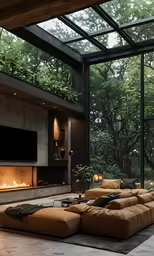 a living room filled with couches and a tv