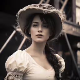 the doll is wearing a dress and hat