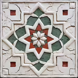 a large intricate tile work in green and red