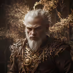 an older man with white hair wearing a crown