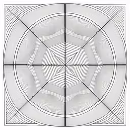 a square, overlapping artwork pattern in black and white,an open geometric pattern with lines, lines and intersecting points in the center