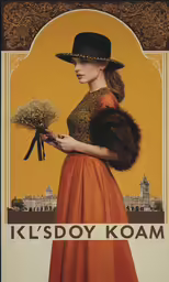 a poster for kls dov koam with a woman in an orange dress