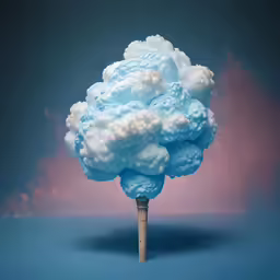 a small blue cloud sitting on top of a wooden stick