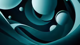 an abstract painting with two spheres of blue