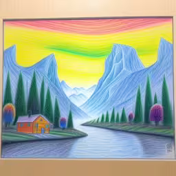 /tmp/FOO1hIqbQ.jpg = there is a painting that is on the wall
,/tmp/FOO1hIqbQ.jpg = there is a drawing of a lake near a house
,/tmp/FOO1hIqbQ.jpg = a picture of a mountain lake and a cabin
,/tmp/FOO1hIqbQ.jpg = a painting on a wooden wall of a mountain landscape and river
,/tmp/FOO1hIqbQ.jpg = this drawing shows mountains with trees and water and a house
,/tmp/FOO1hIqbQ.jpg = painting with a painting of a mountain lake and a small orange house
,/tmp/FOO1hIqbQ.jpg = the drawing shows a mountain lake with a boat in it

