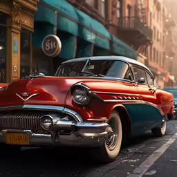 an old car parked on the street next to the road