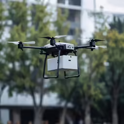 a white camera is attached to a quadcopter