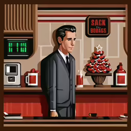 a man is sitting at a bar and has coffee