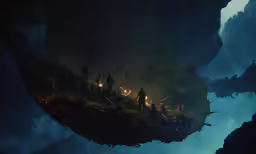 a group of people standing in a cave