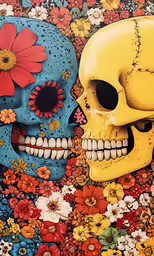 a couple of skull heads that are painted on the ground