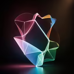 an abstract multi - color graphic design made with thin strips of neon light