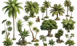 an assortment of palm trees, with a bear