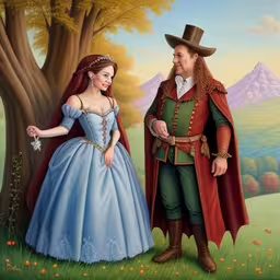 a picture of a couple dressed as prince and princess,a painting of a man and woman dressed up