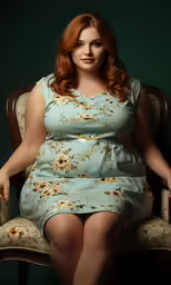 the woman in a dress is sitting on a chair