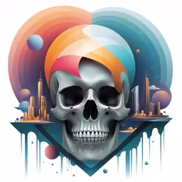 a skull with an abstractally colored design on it