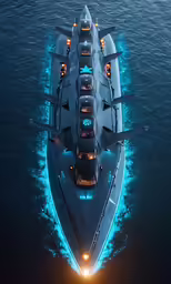 an ocean patrol boat is seen from above