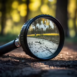 looking through a magnifying glass at the road and trees