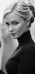 a woman with a very long ponytail and a bun