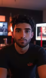 a guy looking forward in the mirror while sitting down